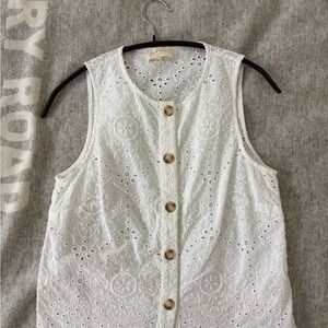 Sezane White Eyelet Button-Front top